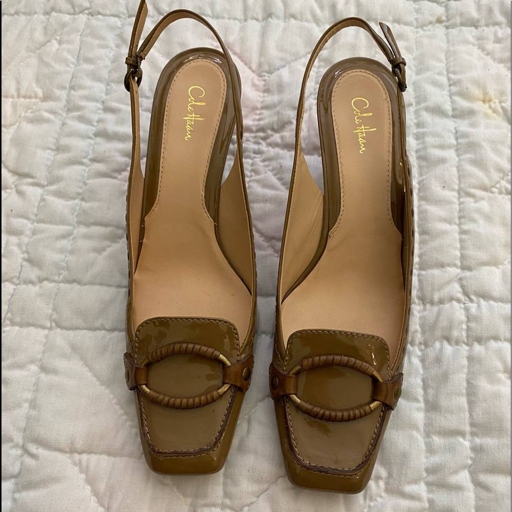 Cole Haan taupe patent sling back pumps, 11AA, never worn, 2 & 1/2 inch heel